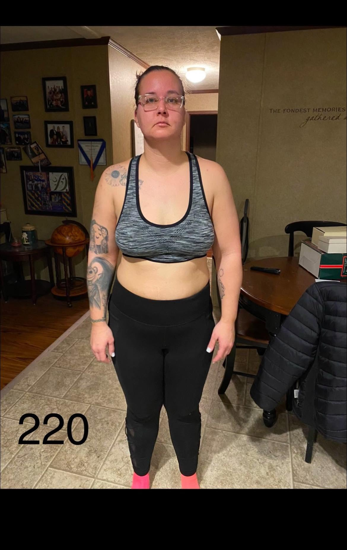 Client transformation from 220 lbs to 180 lbs