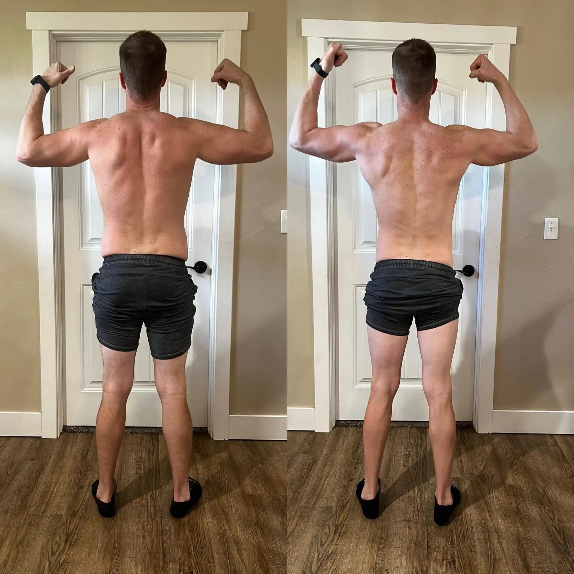 Male client before and after transformation, back pose