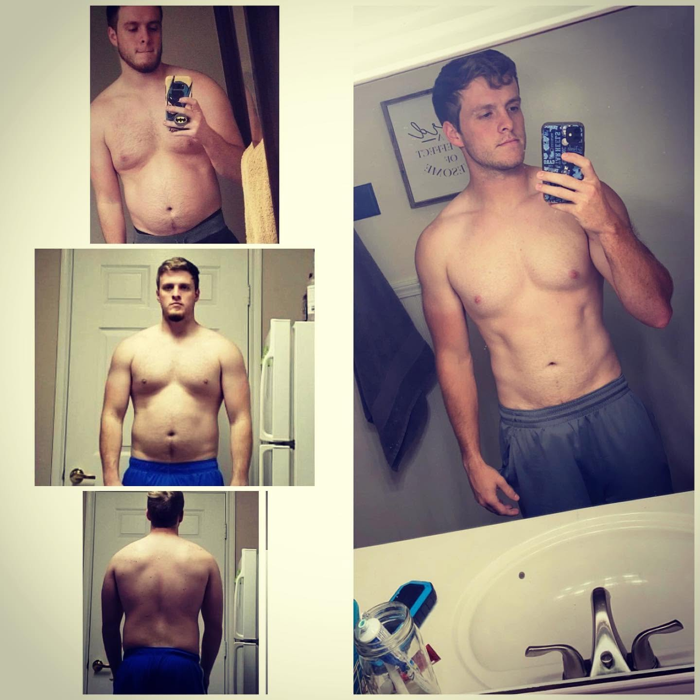 Male client fat loss and muscle development collage