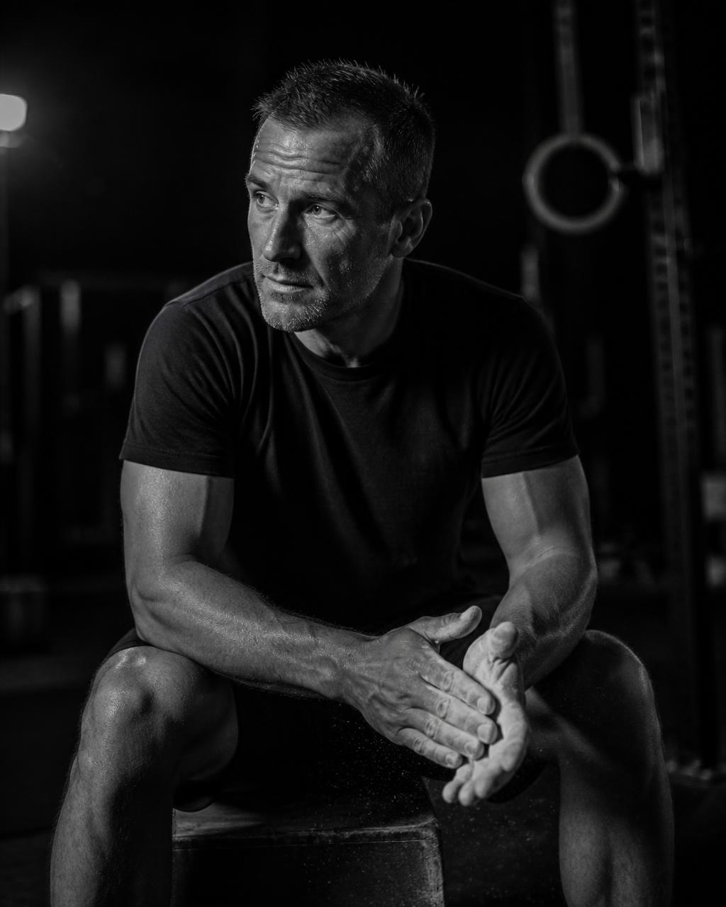 Josh Brinkley training in a dark gym